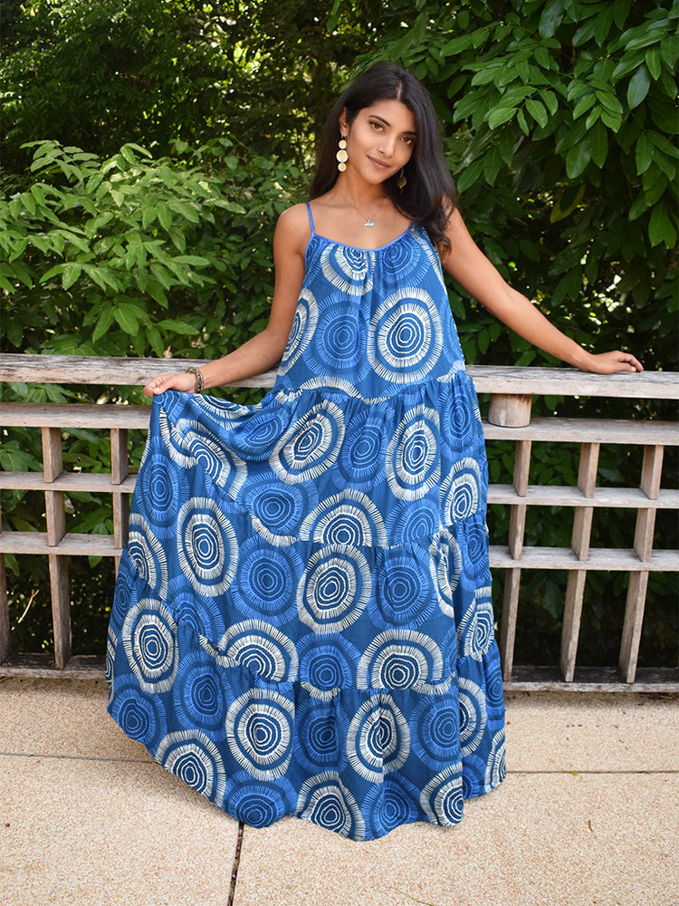 Matahari Blue Tiered Maxi Dress – Suria Artisan Batik